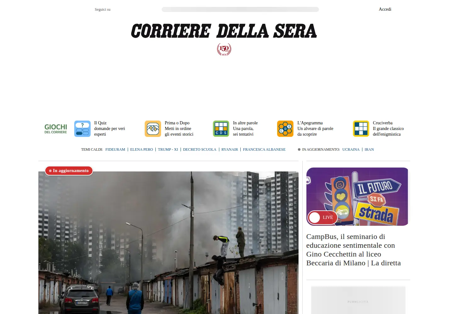 Screenshot of corriere.it