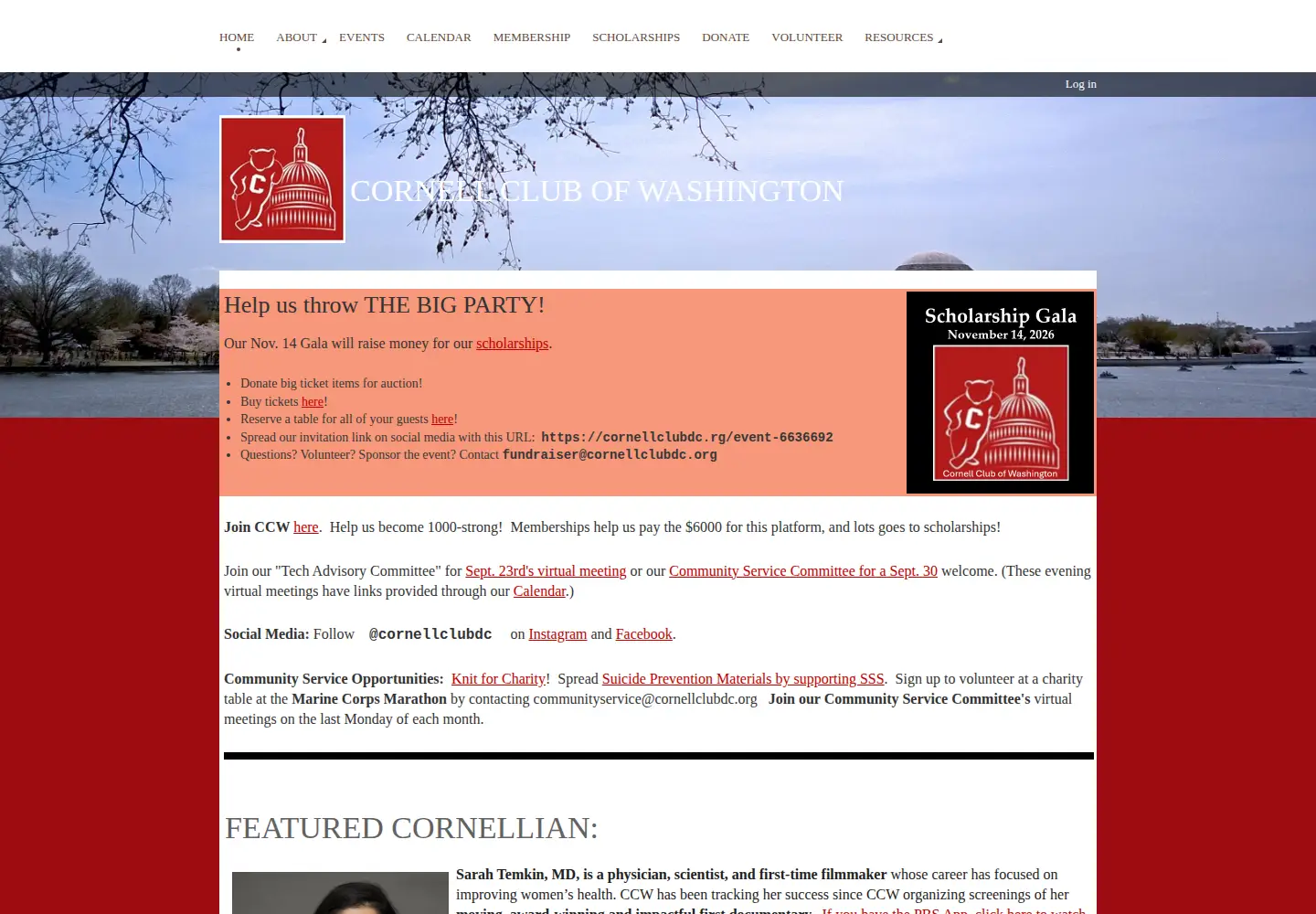 Captured homepage of cornellclubdc.org in the current scan
