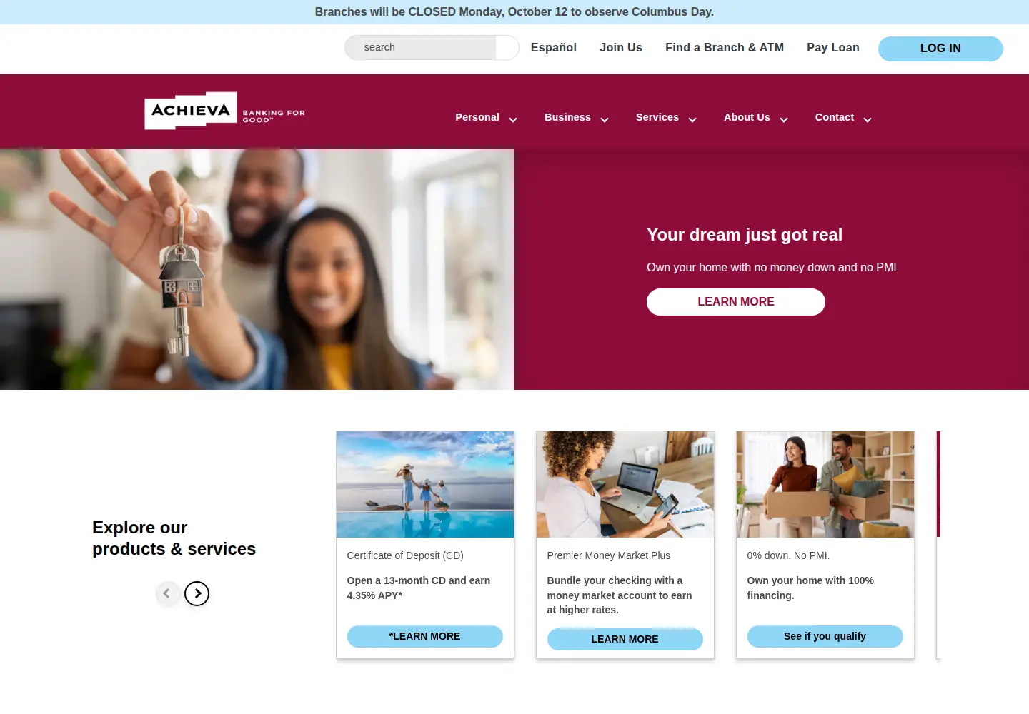 Captured homepage of achievacu.com in the current scan
