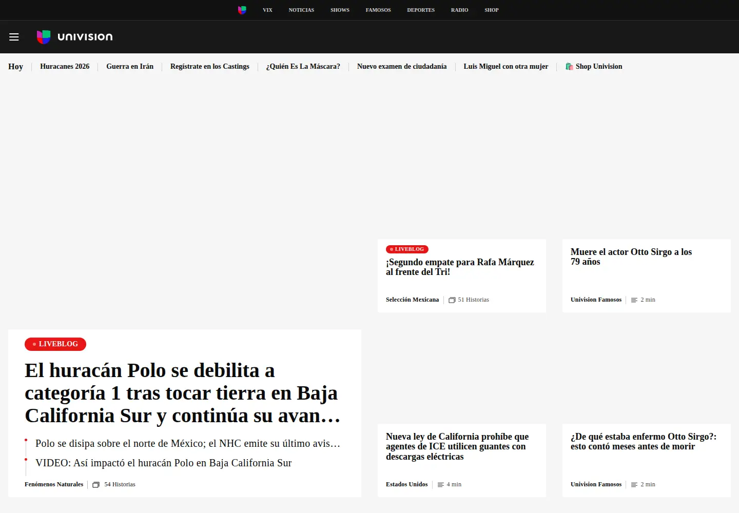 Screenshot of univision.com