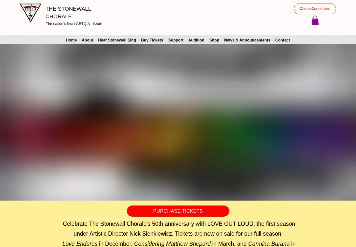 Captured homepage of stonewallchorale.org in the current scan