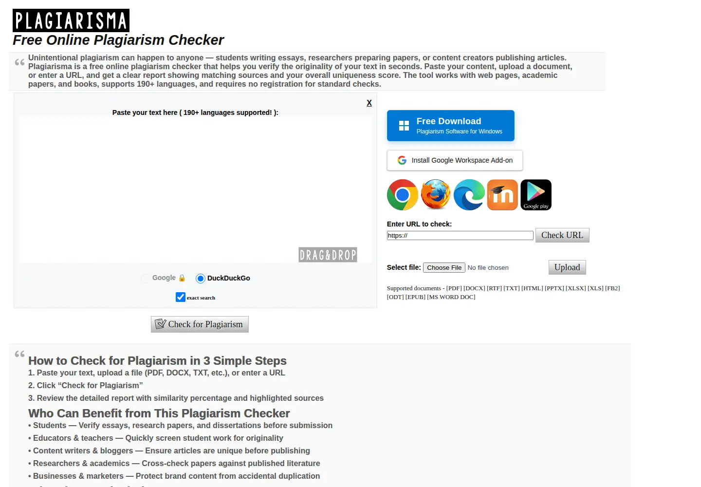Captured homepage of plagiarisma.net in the current scan