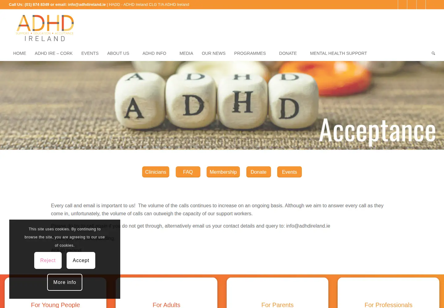 Captured homepage of adhdireland.ie in the current scan