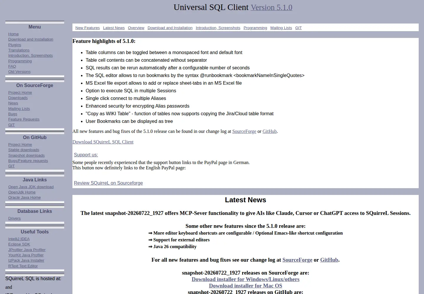 Captured homepage of squirrelsql.org in the current scan