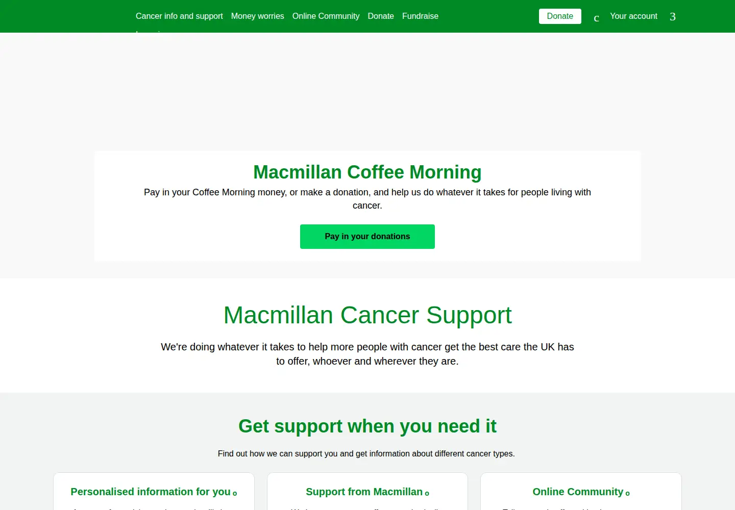 Screenshot of macmillan.org.uk