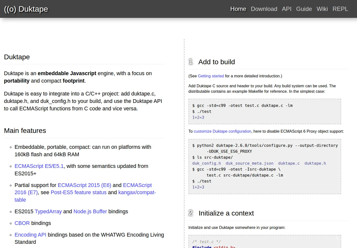 Screenshot of duktape.org