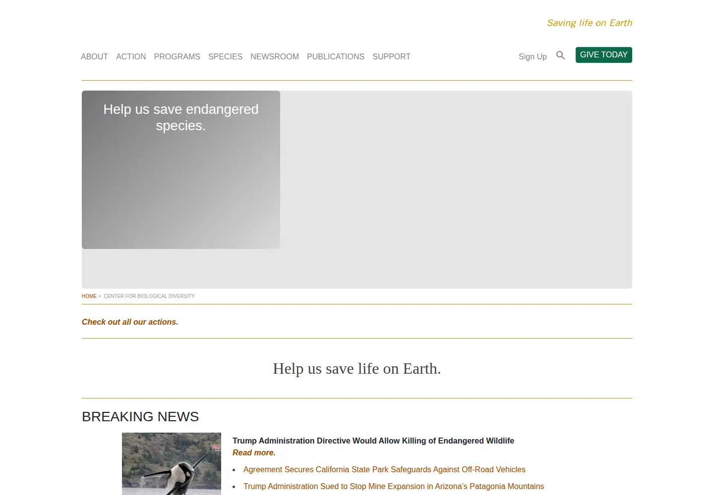 Screenshot of biologicaldiversity.org