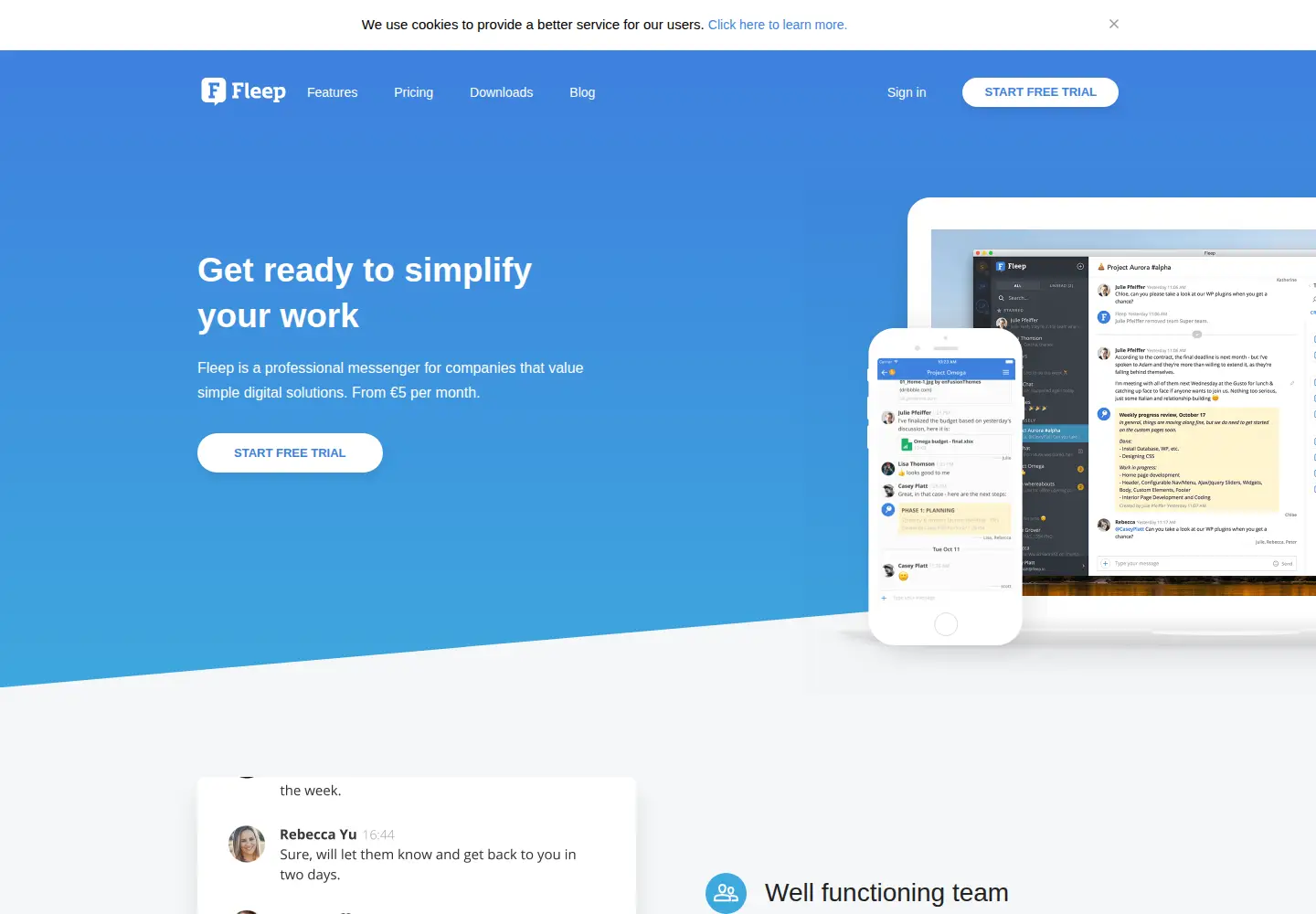 Captured homepage of fleep.io in the current scan