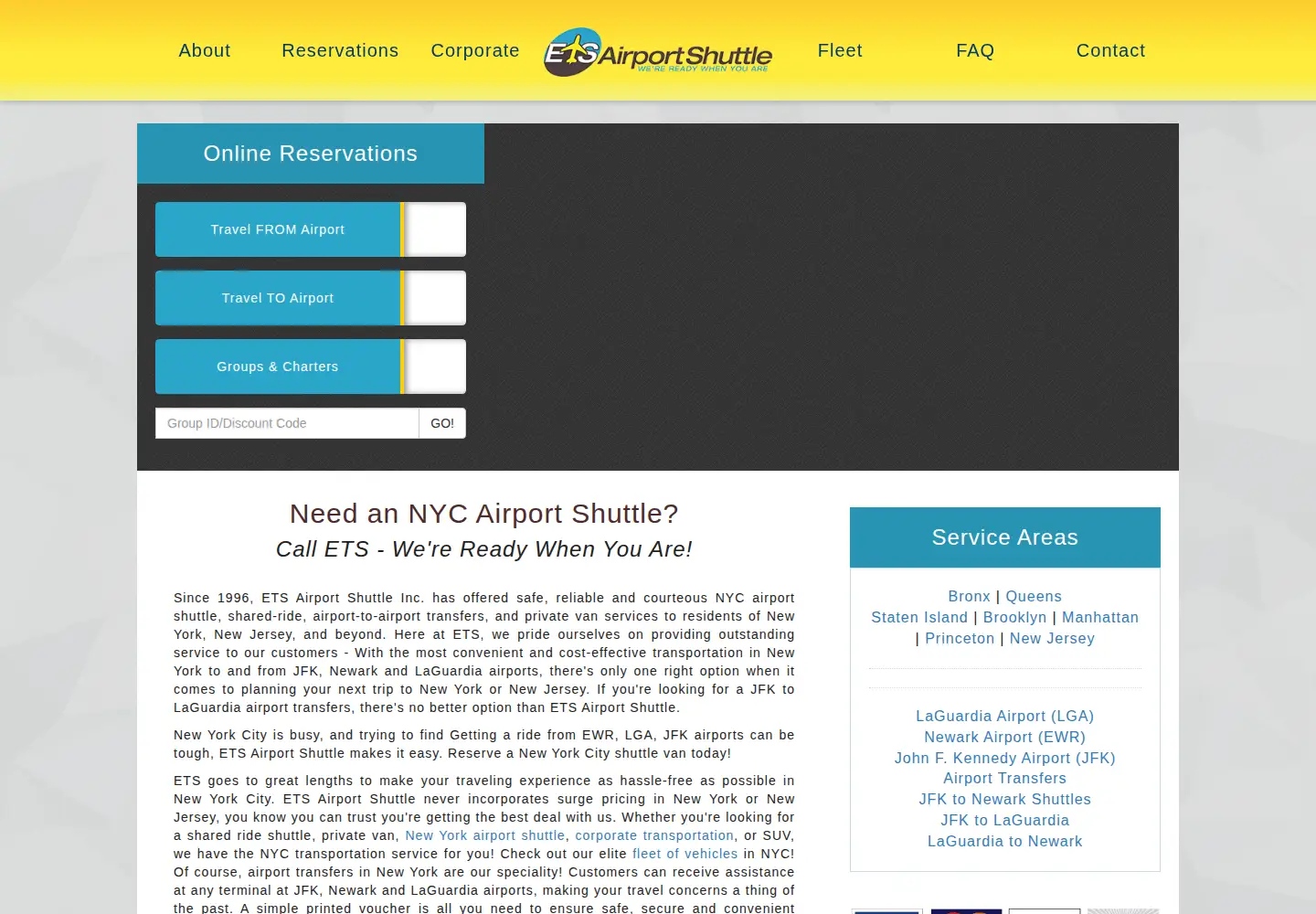 Screenshot of etsairportshuttle.com