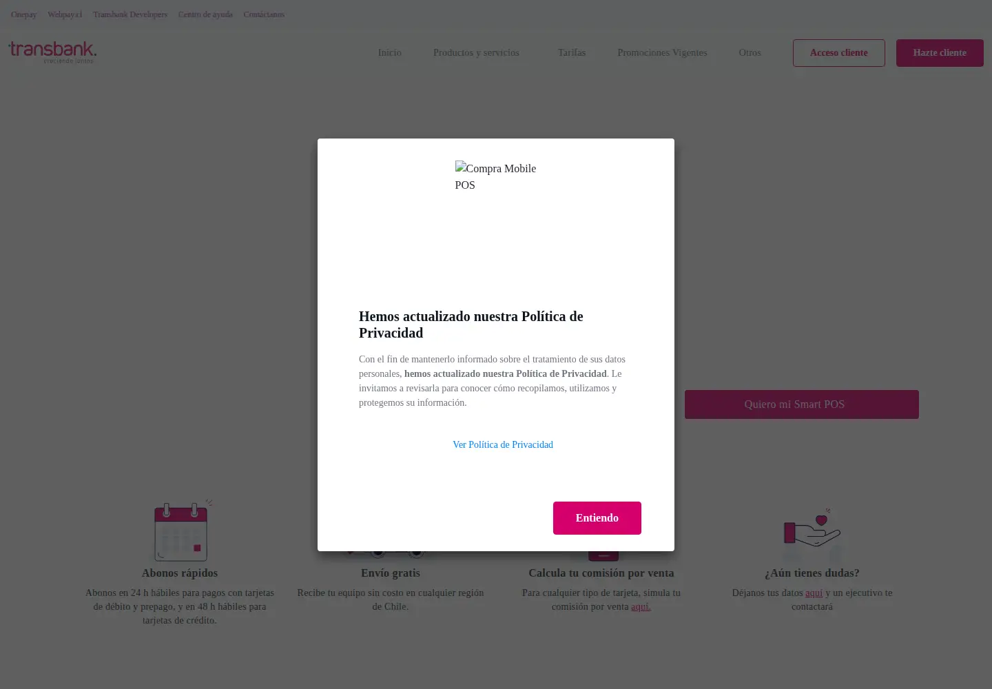 Screenshot of transbank.cl