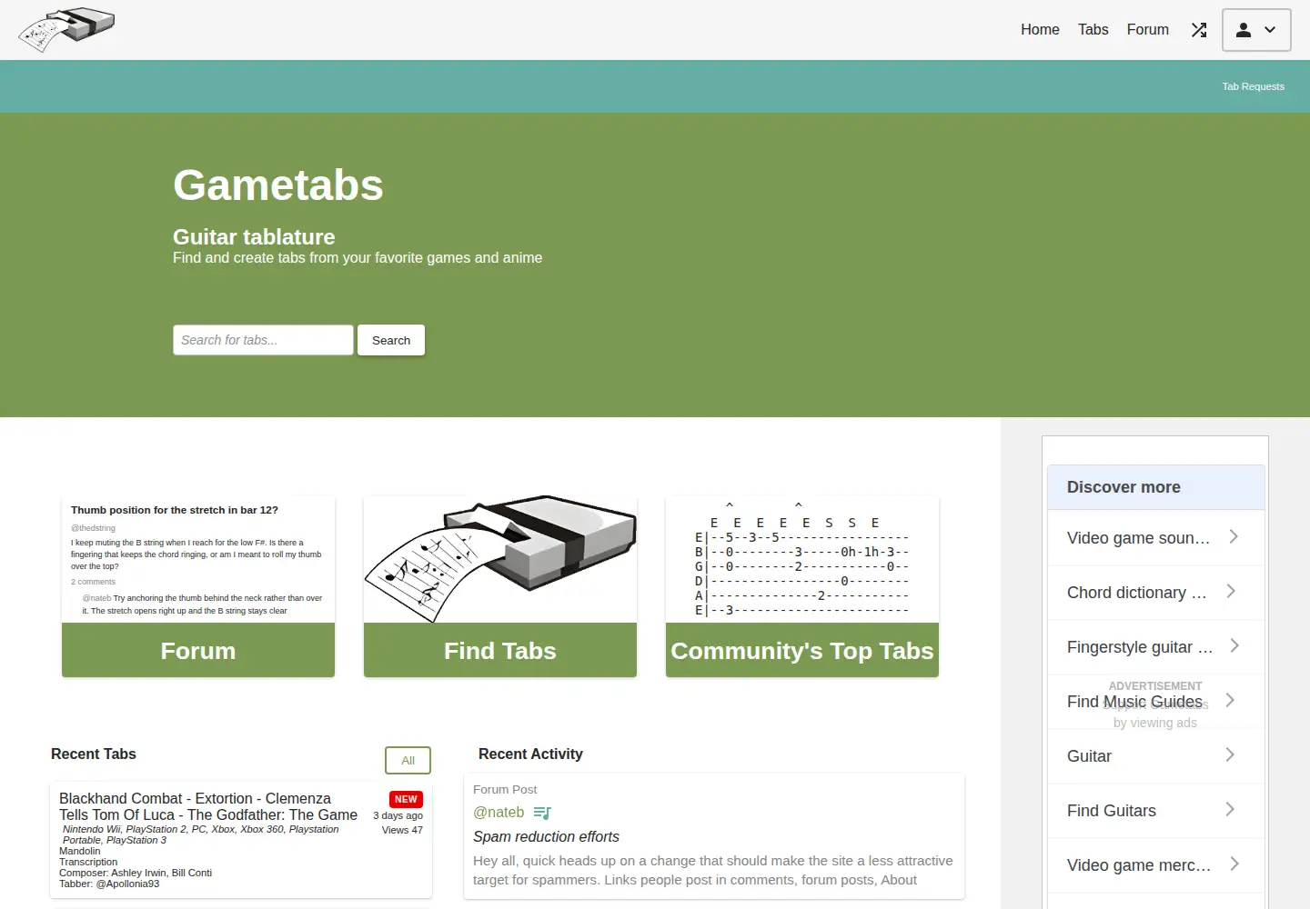 Screenshot of gametabs.net