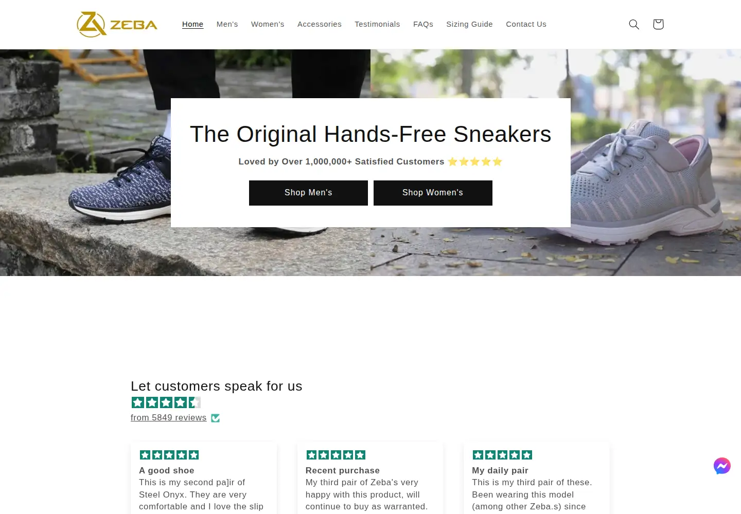 Screenshot of zebashoes.com