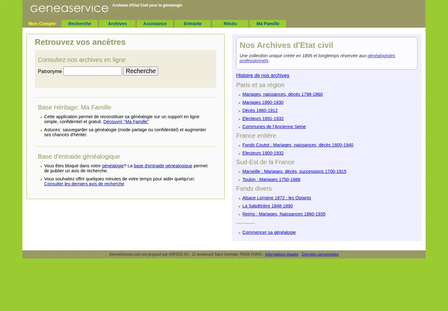 Captured homepage of geneaservice.com in the current scan