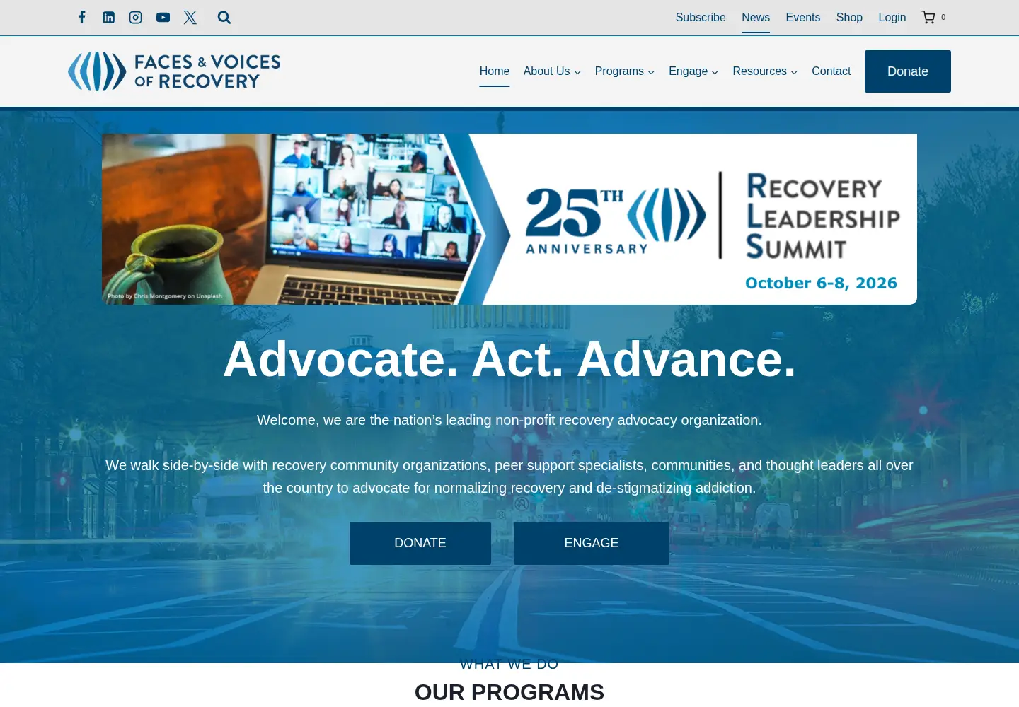 Screenshot of facesandvoicesofrecovery.org