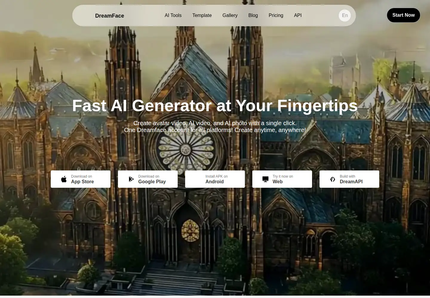 Captured homepage of dreamfaceapp.com in the current scan