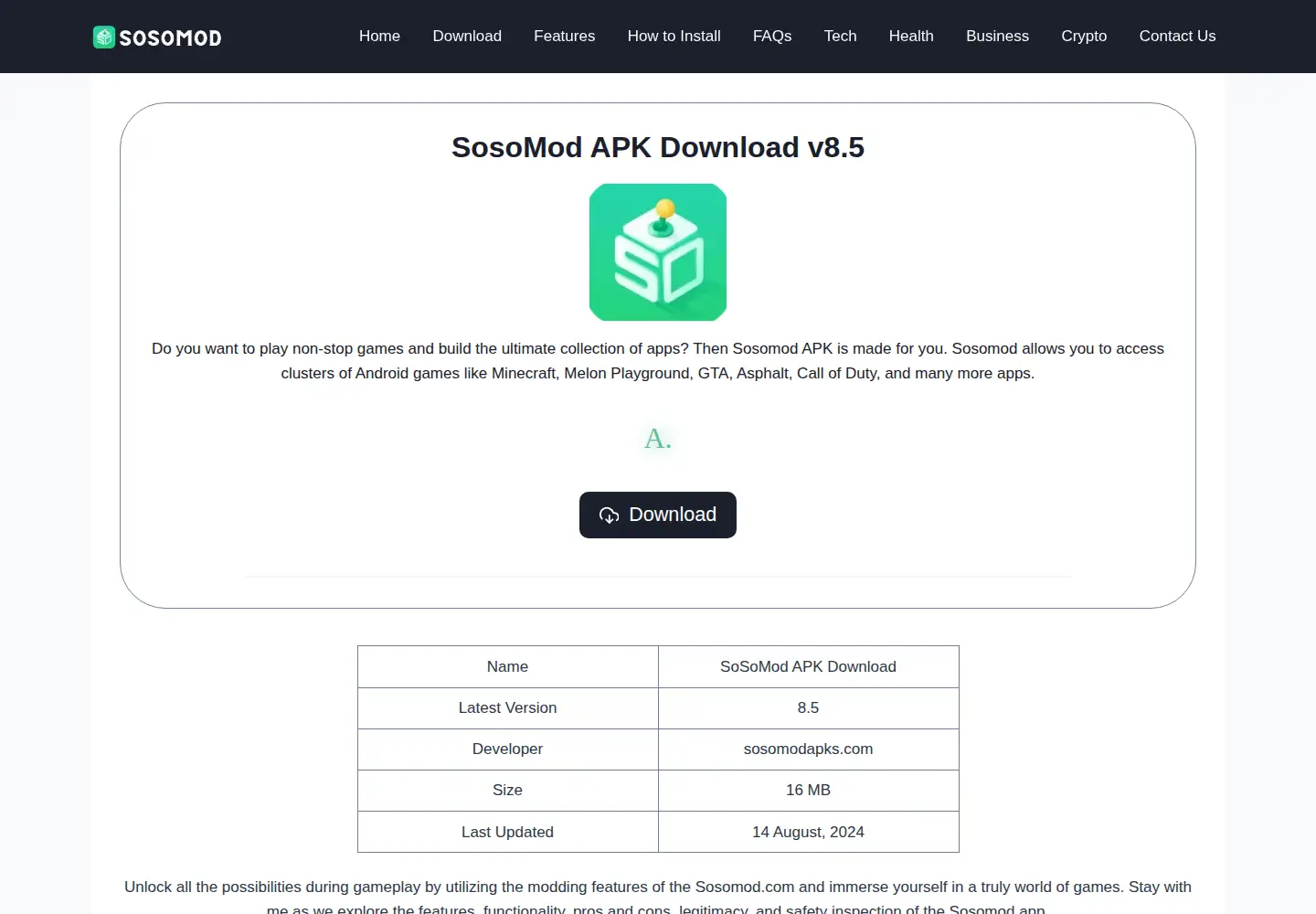 Screenshot of sosomodapks.com