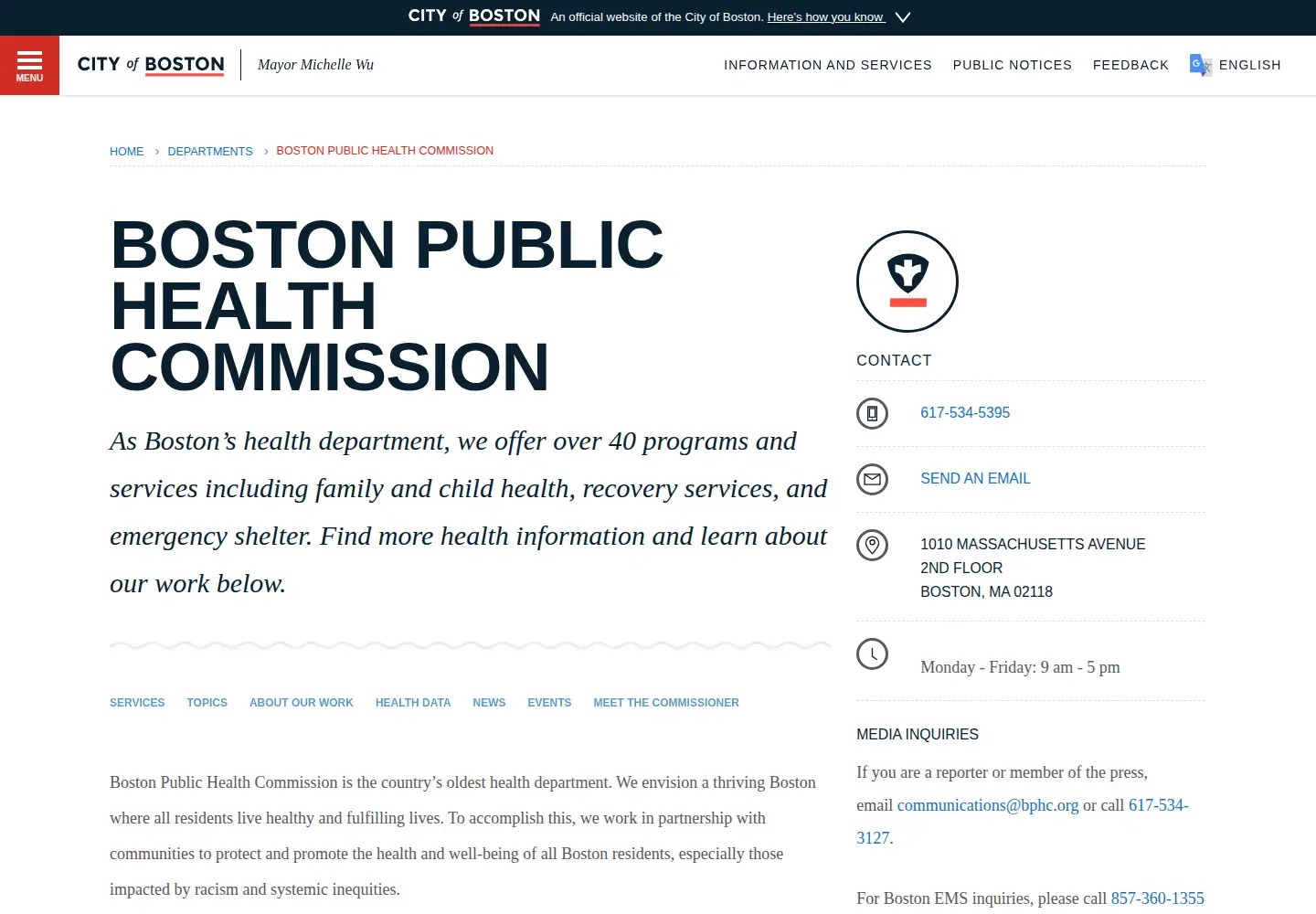 Captured homepage of bphc.org in the current scan