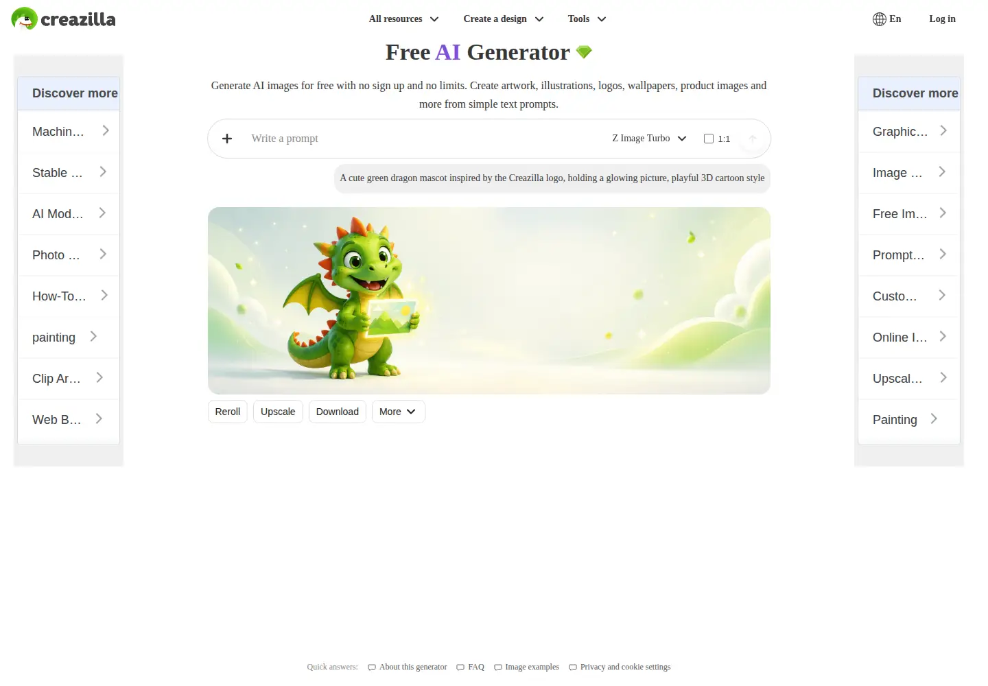 Captured homepage of creazilla.com in the current scan