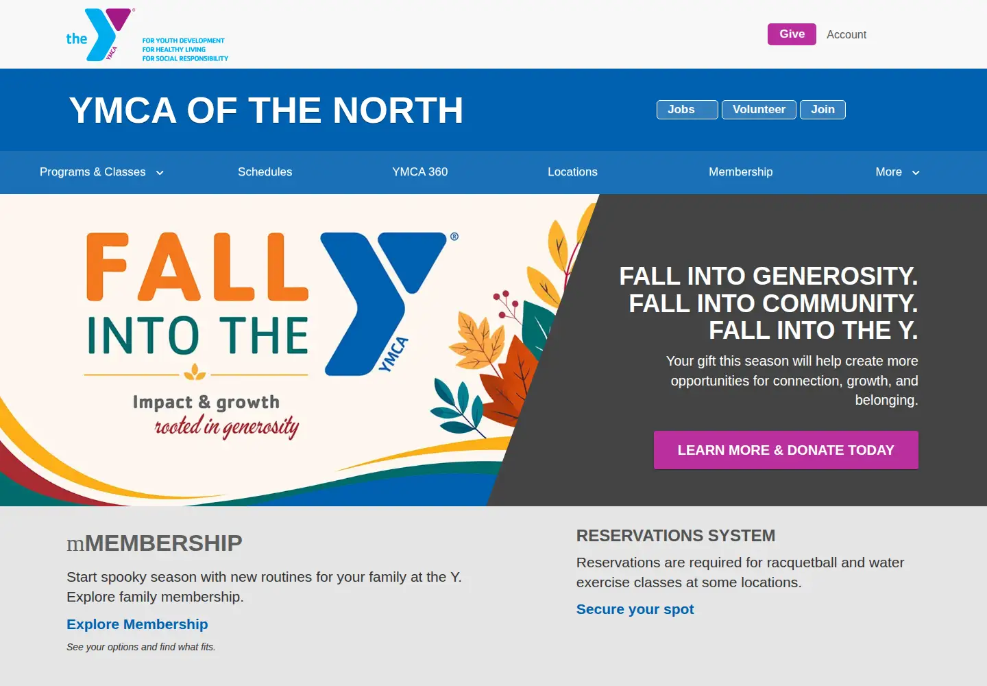 Captured homepage of ymcanorth.org in the current scan