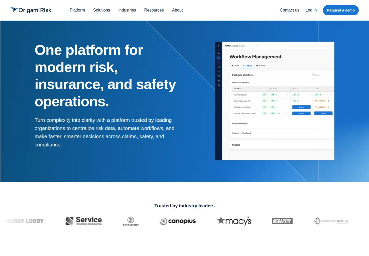 Screenshot of origamirisk.com
