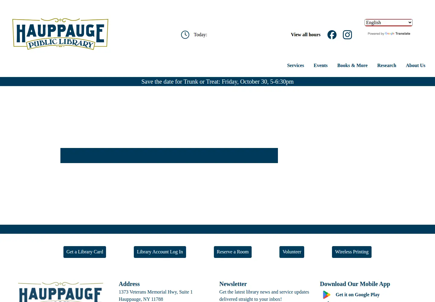 Captured homepage of hauppaugelibrary.org in the current scan