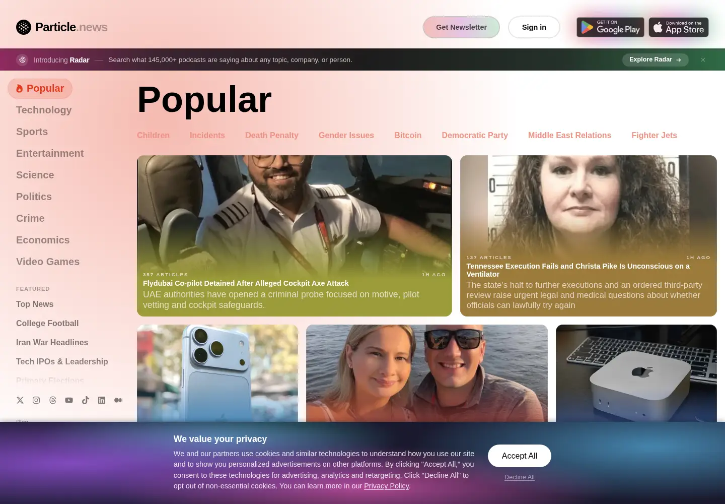 Screenshot of particle.news