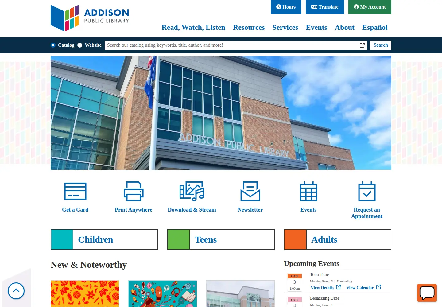 Screenshot of addisonlibrary.org