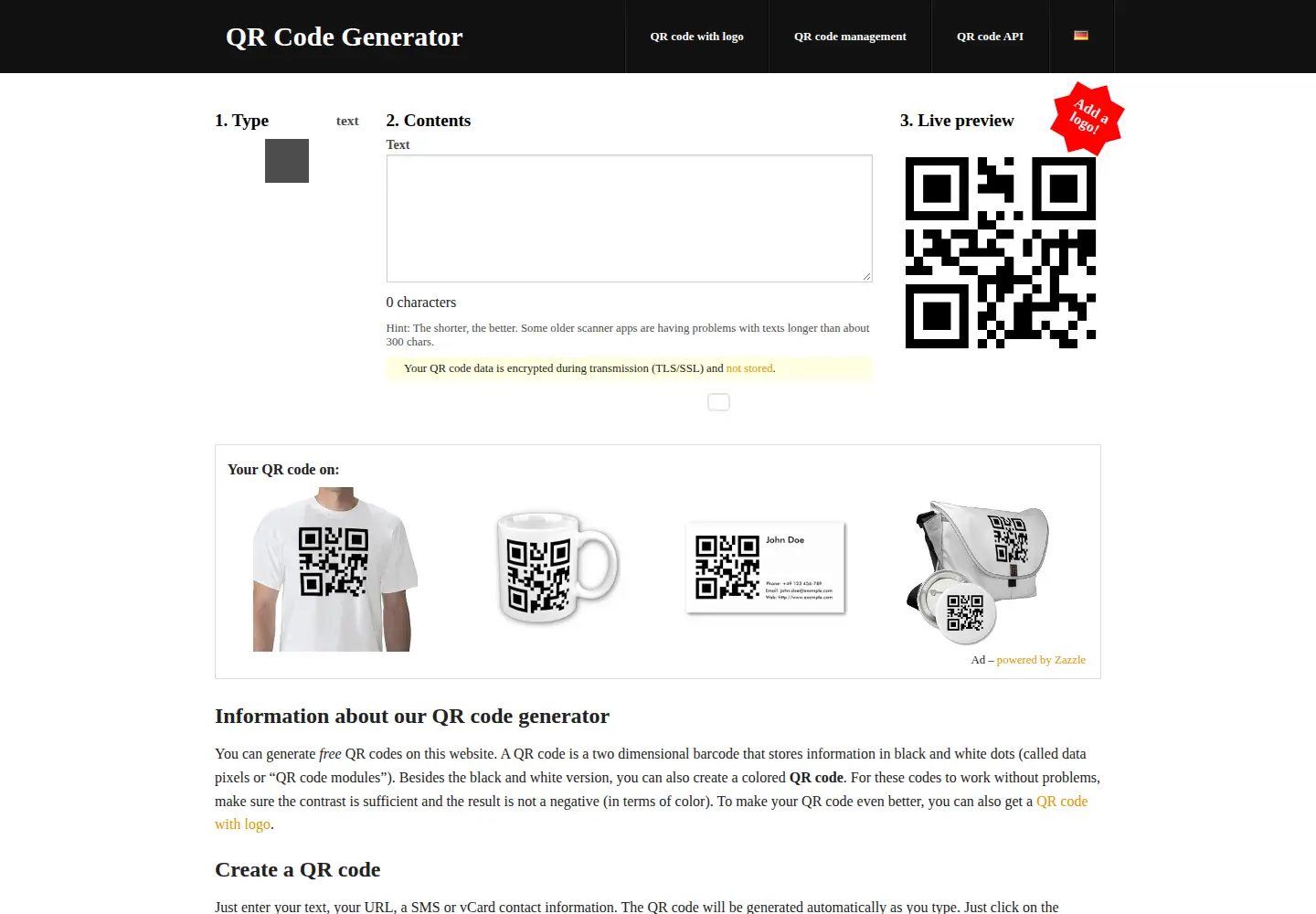 Screenshot of goqr.me