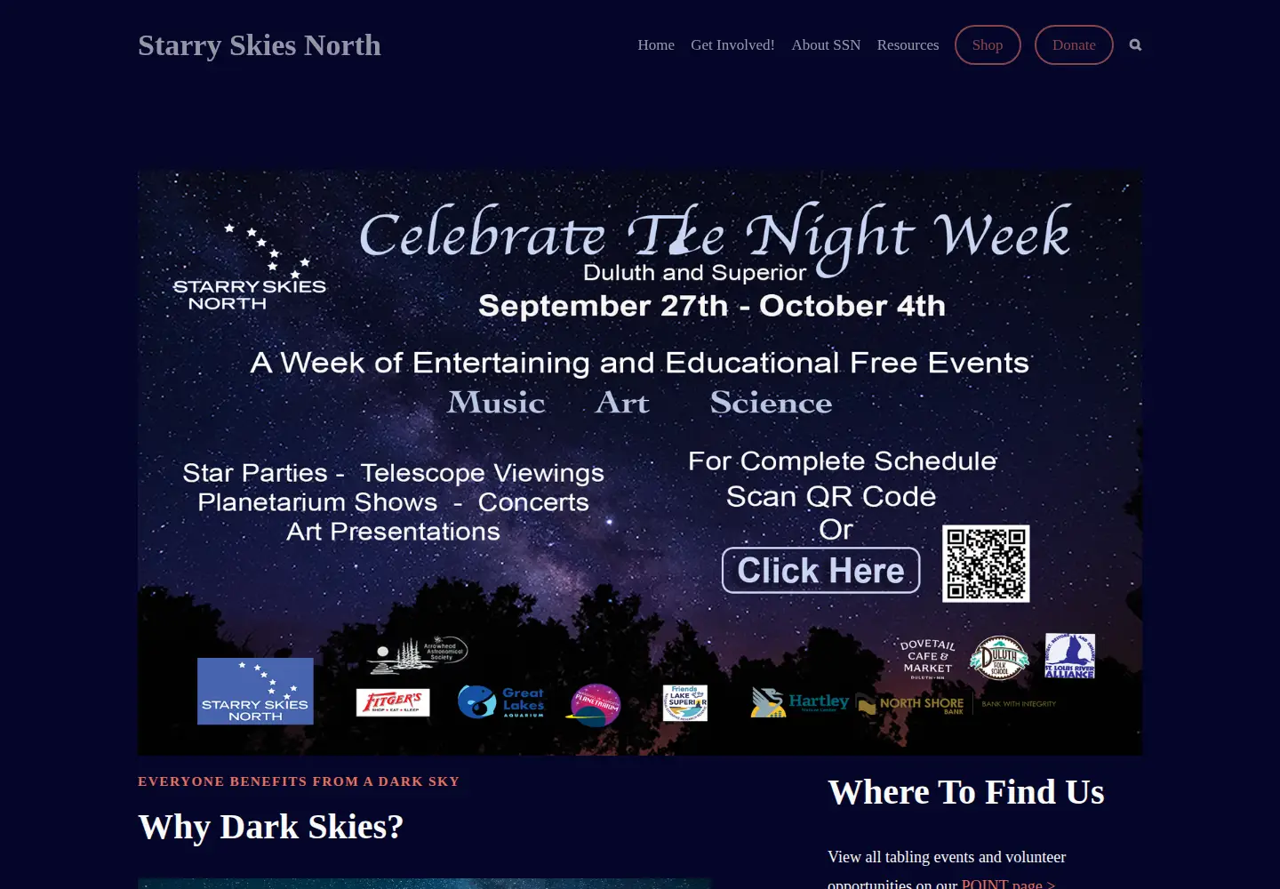 Screenshot of starryskiesnorth.org