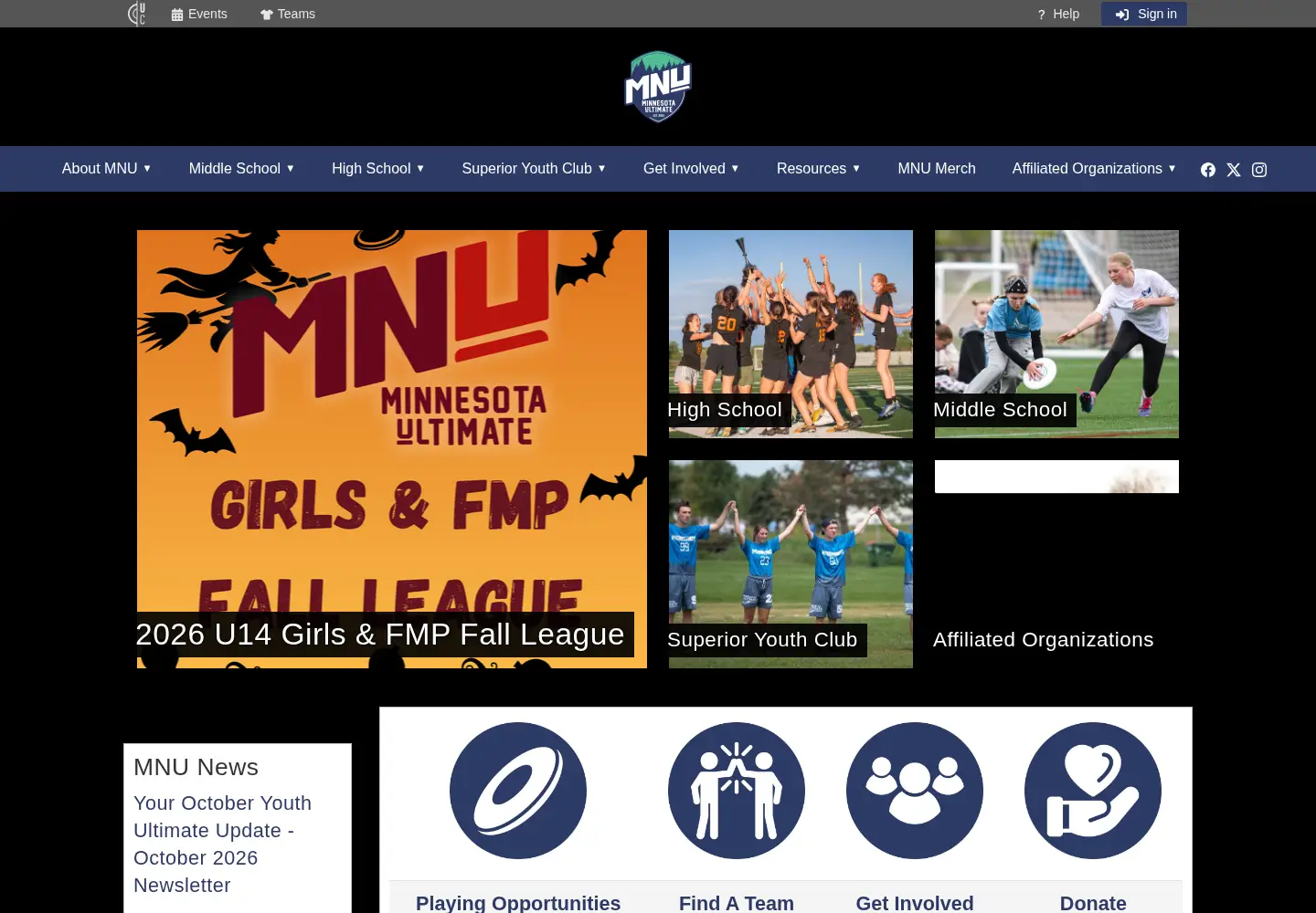 Captured homepage of minnesotaultimate.org in the current scan
