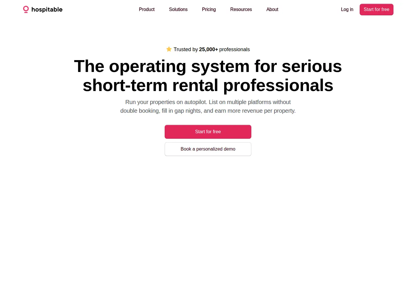 Screenshot of hospitable.com