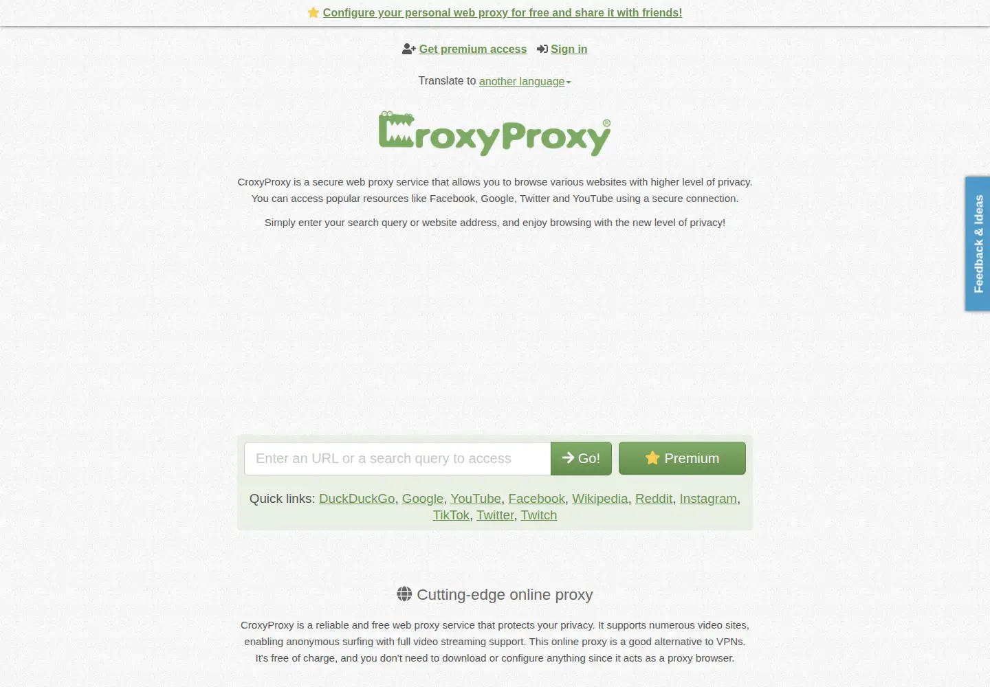 Captured homepage of croxyproxy.com in the current scan
