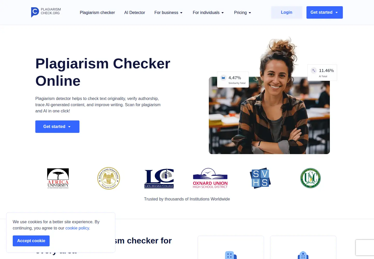 Screenshot of plagiarismcheck.org