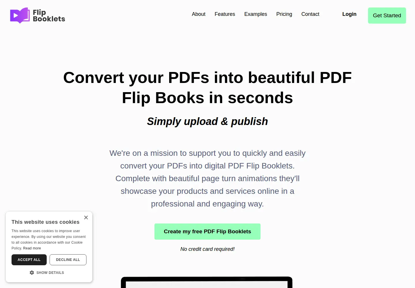 Captured homepage of flipbooklets.com in the current scan