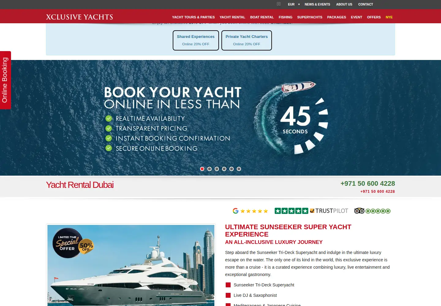Captured homepage of xclusiveyachts.com in the current scan