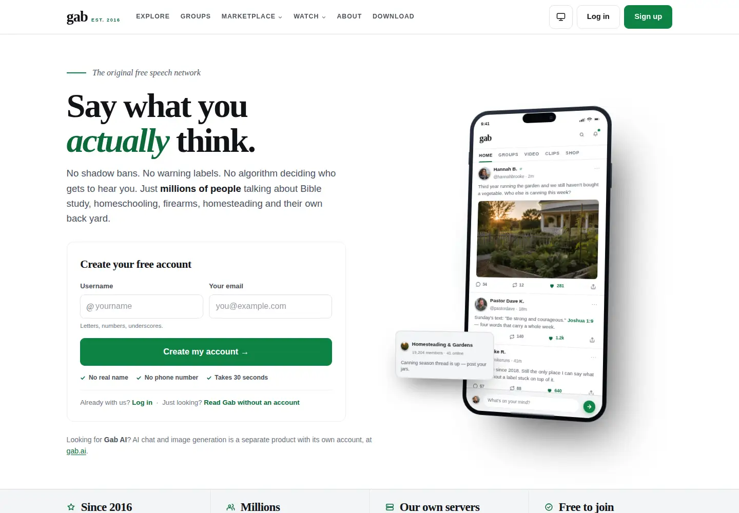 Screenshot of gab.com