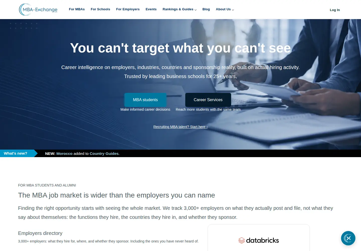 Captured homepage of mba-exchange.com in the current scan