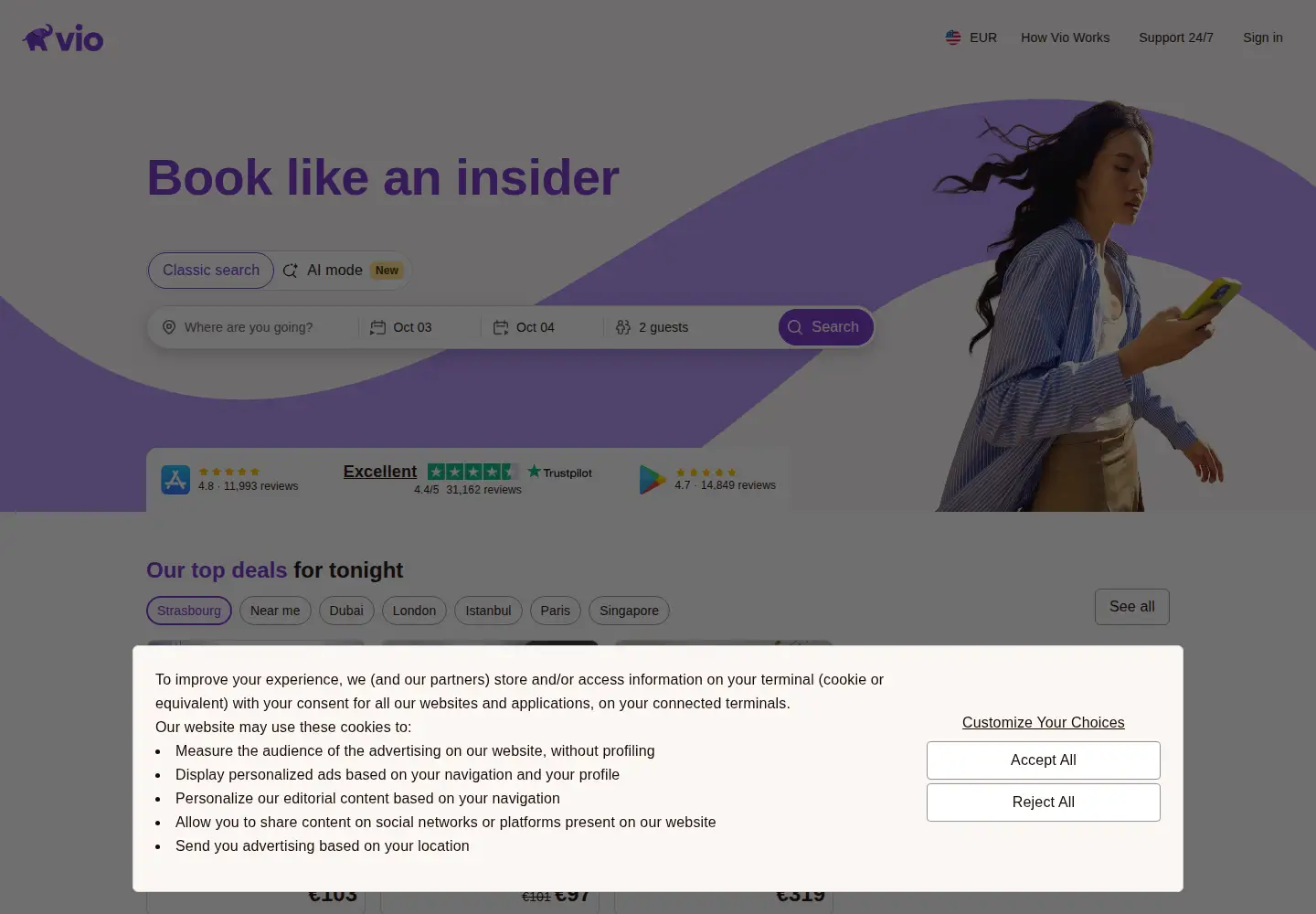 Captured homepage of vio.com in the current scan