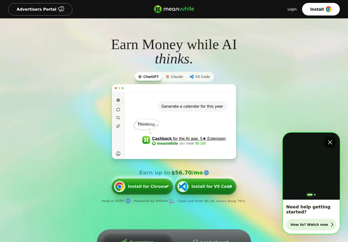 Screenshot of meanwhile.cash