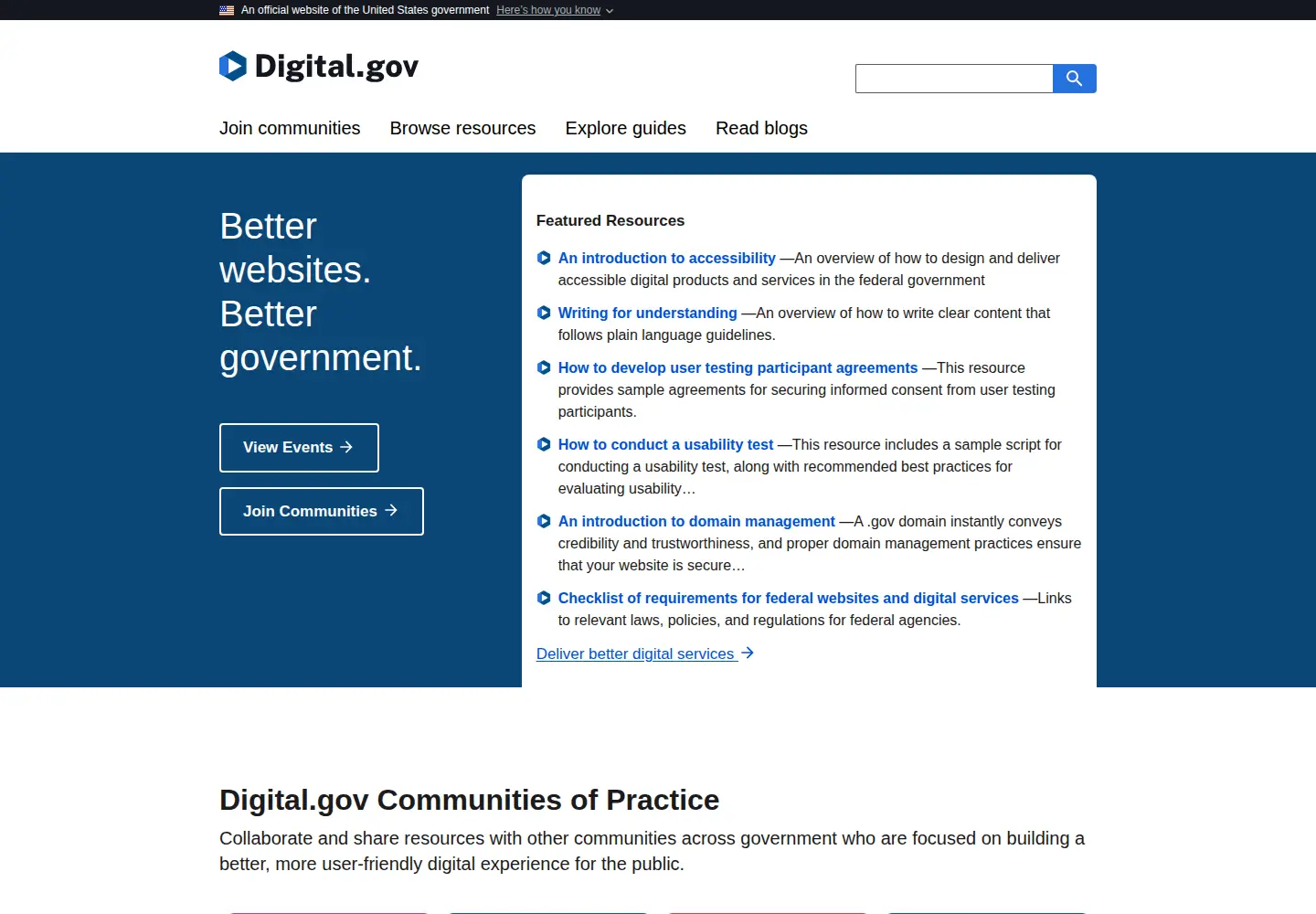 Captured homepage of digital.gov in the current scan