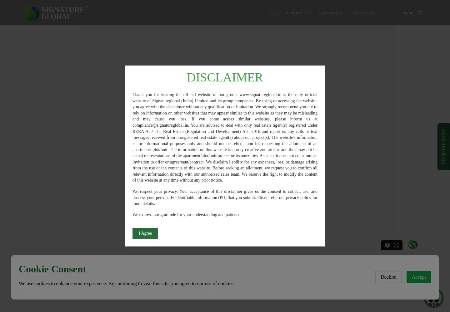 Captured homepage of signatureglobal.in in the current scan