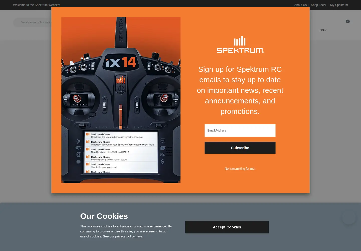 Captured homepage of spektrumrc.com in the current scan
