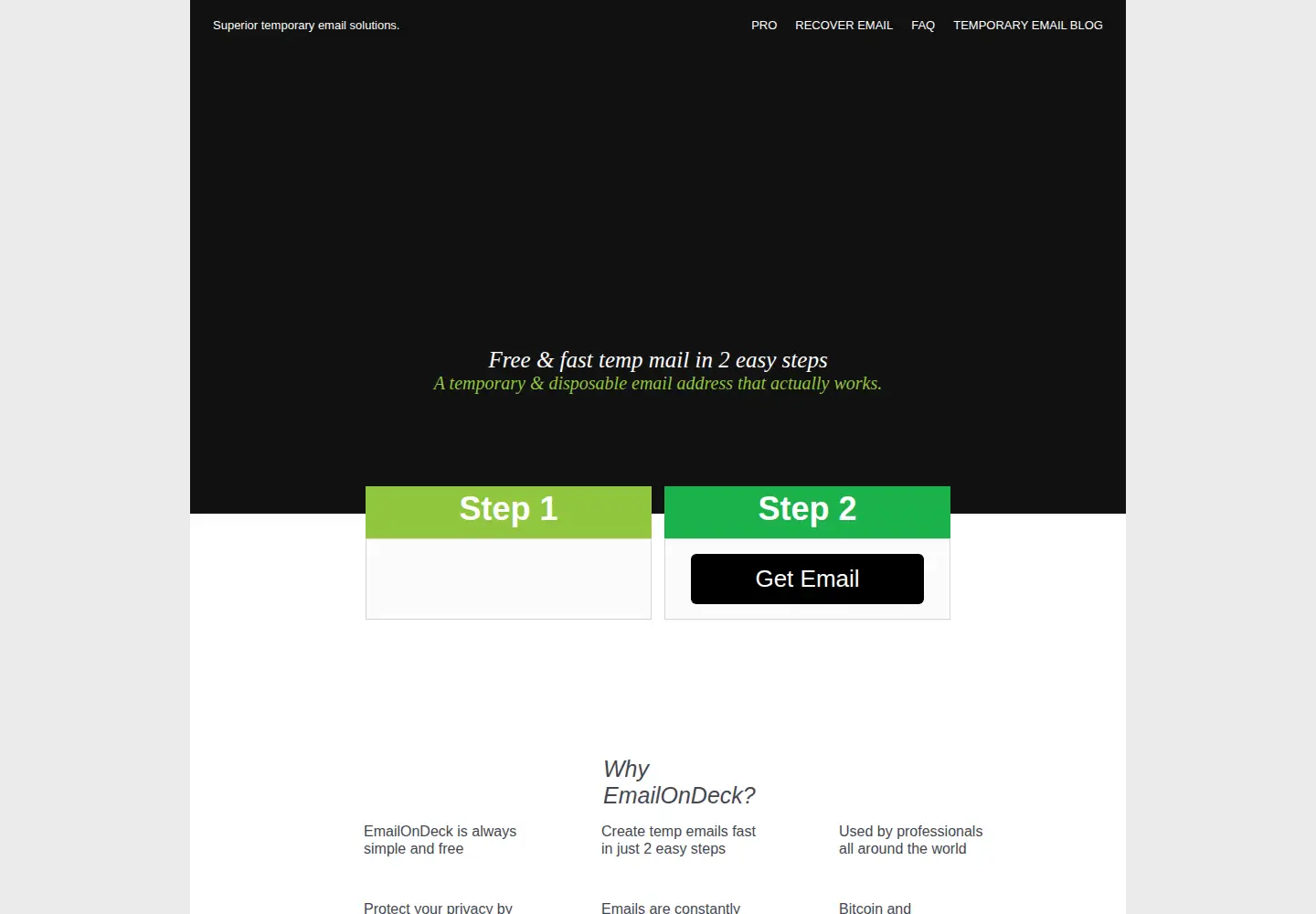 Captured homepage of emailondeck.com in the current scan