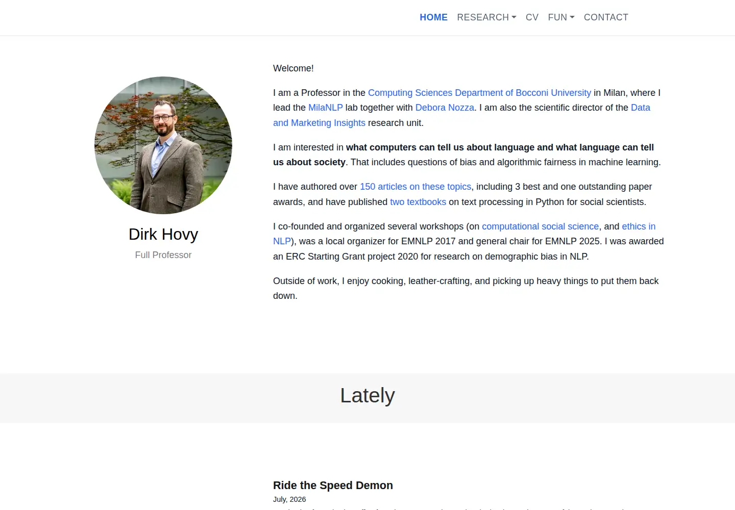 Captured homepage of dirkhovy.com in the current scan