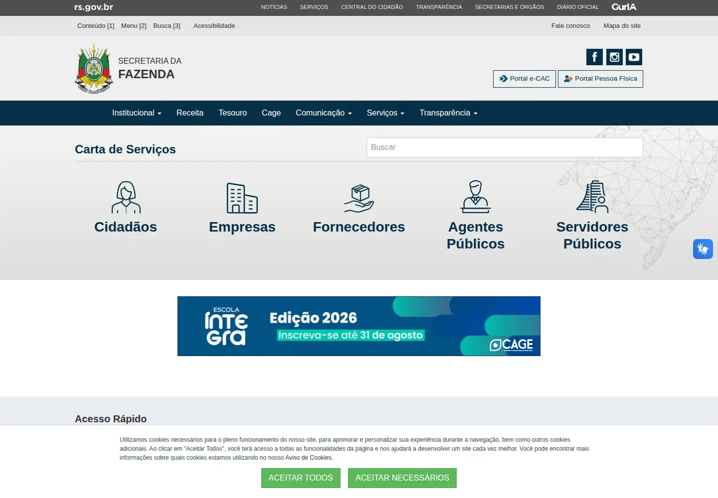 Captured homepage of fazenda.rs.gov.br in the current scan