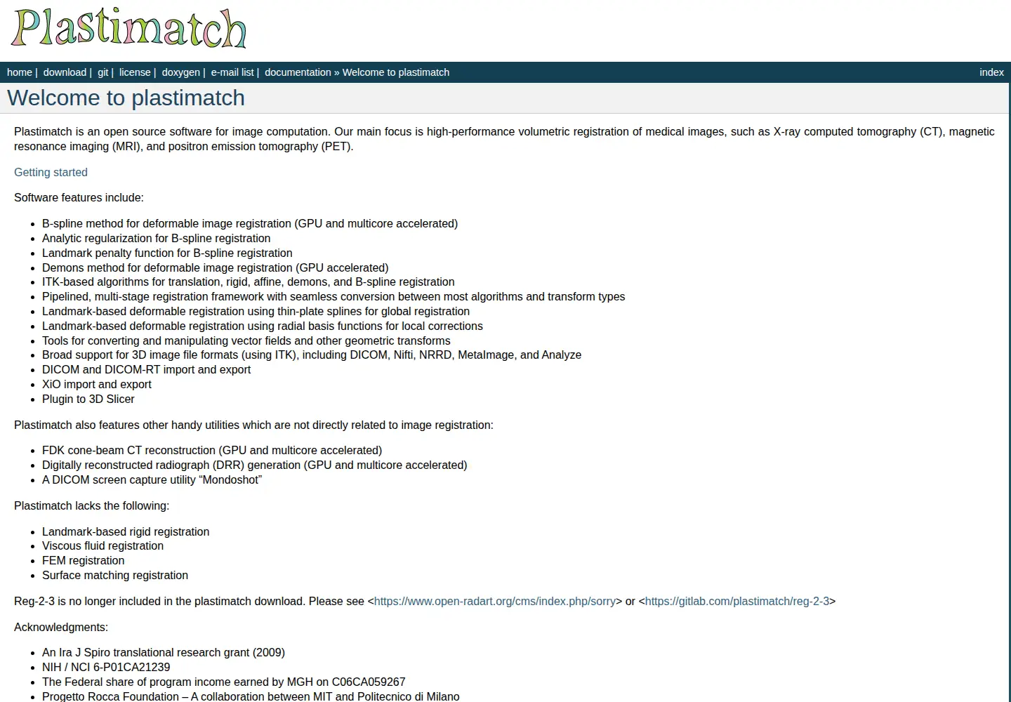 Captured homepage of plastimatch.org in the current scan