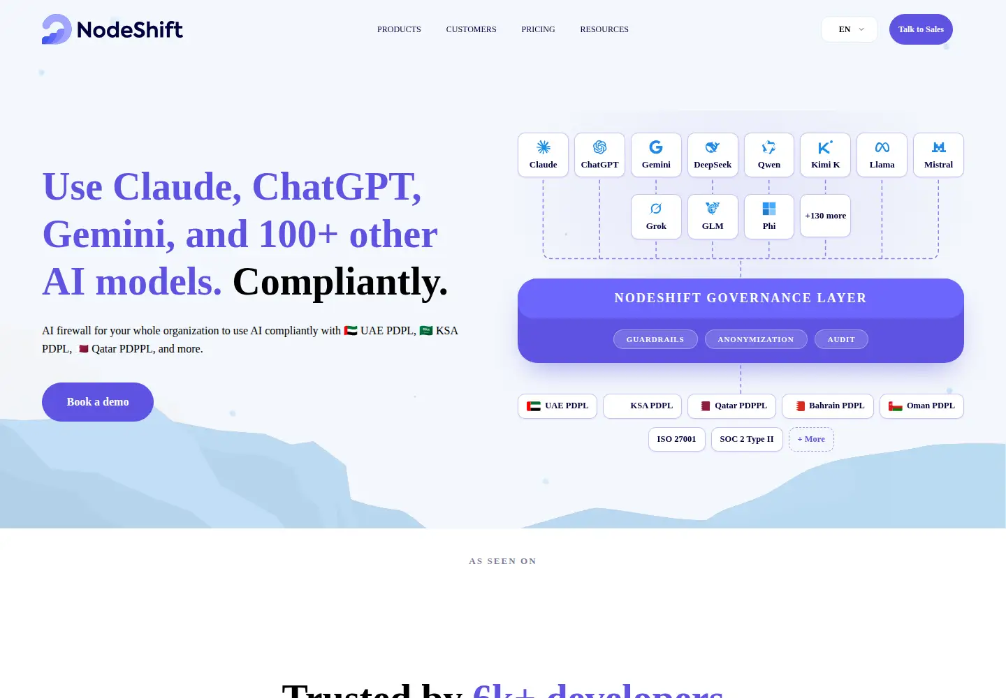 Screenshot of nodeshift.com