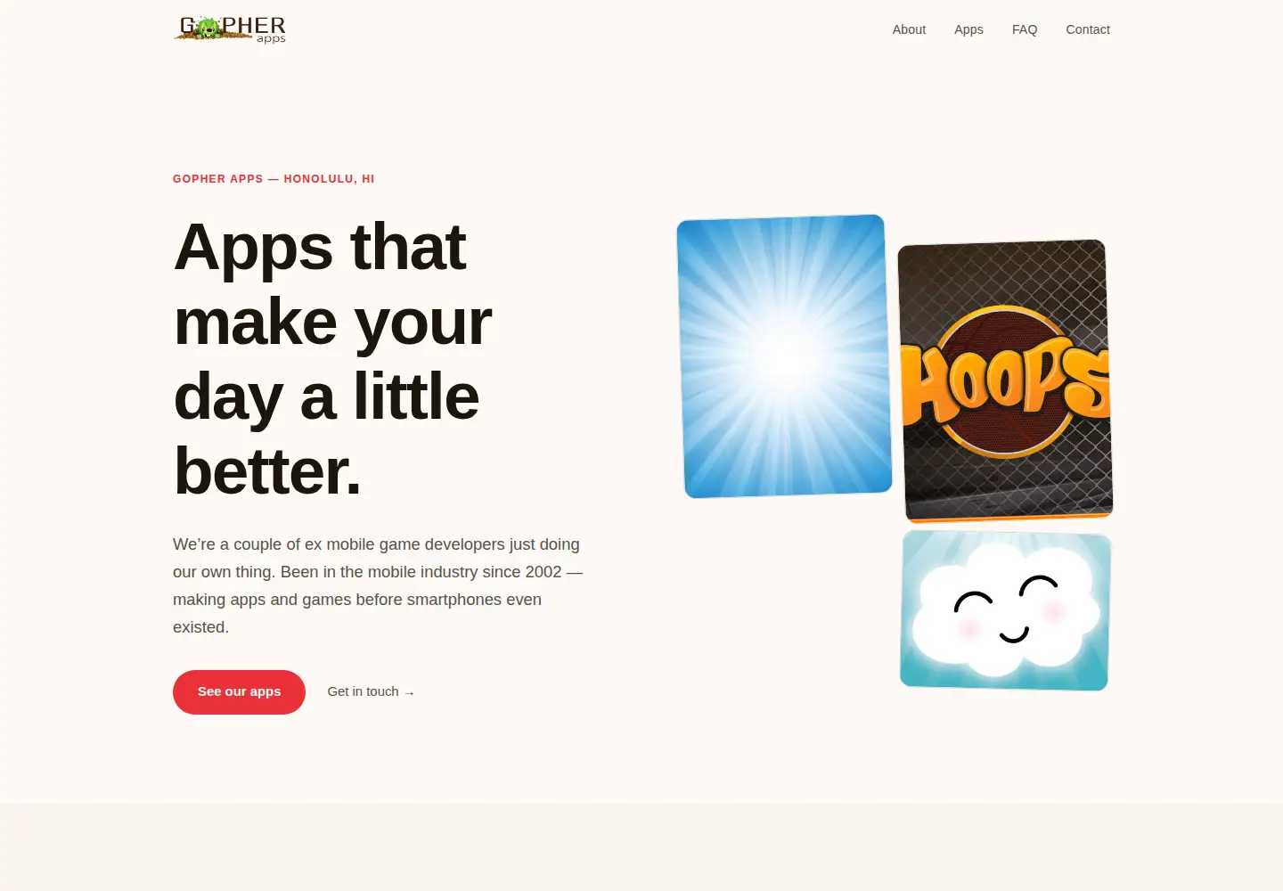 Captured homepage of gopherapps.com in the current scan