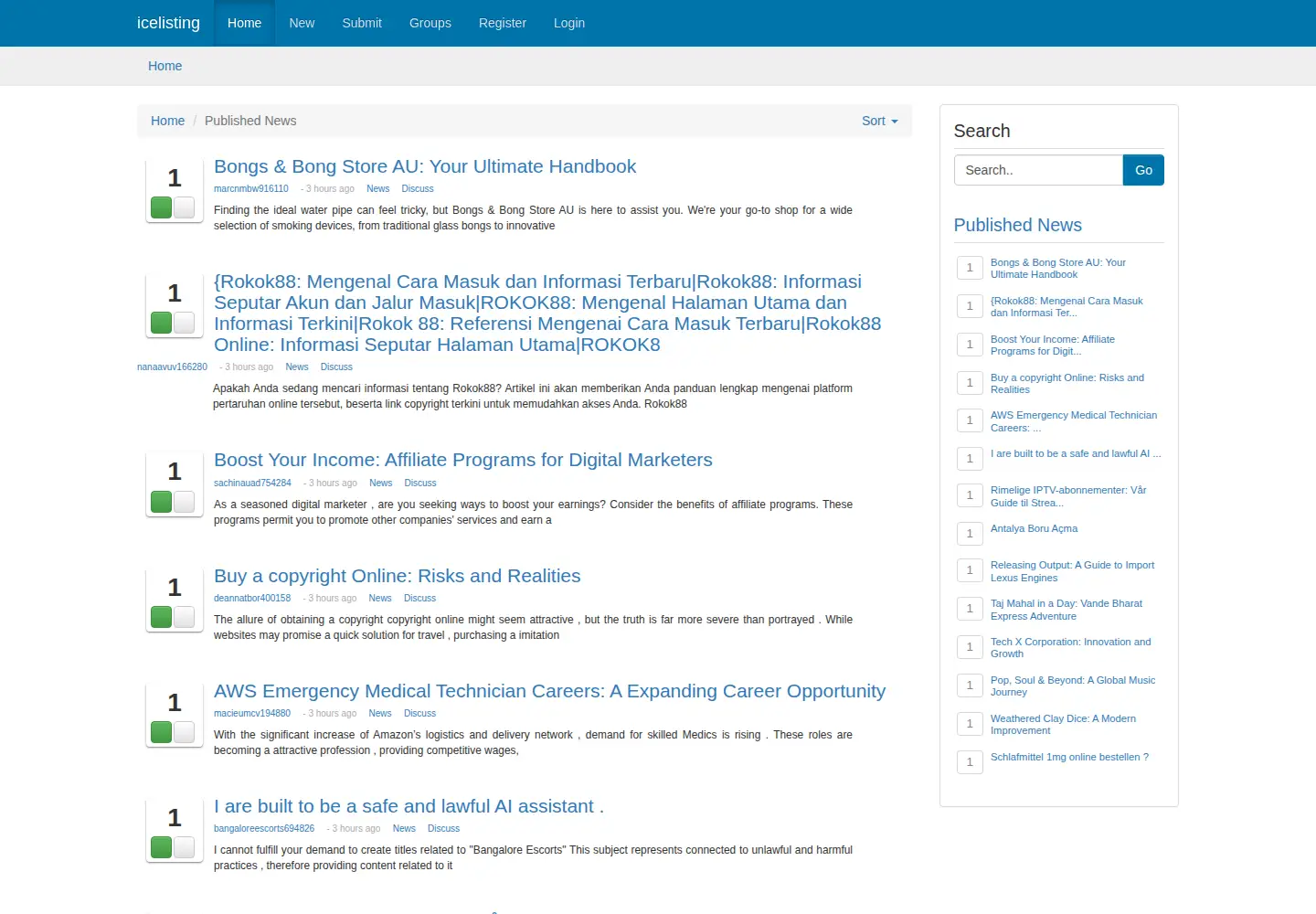 Captured homepage of icelisting.com in the current scan