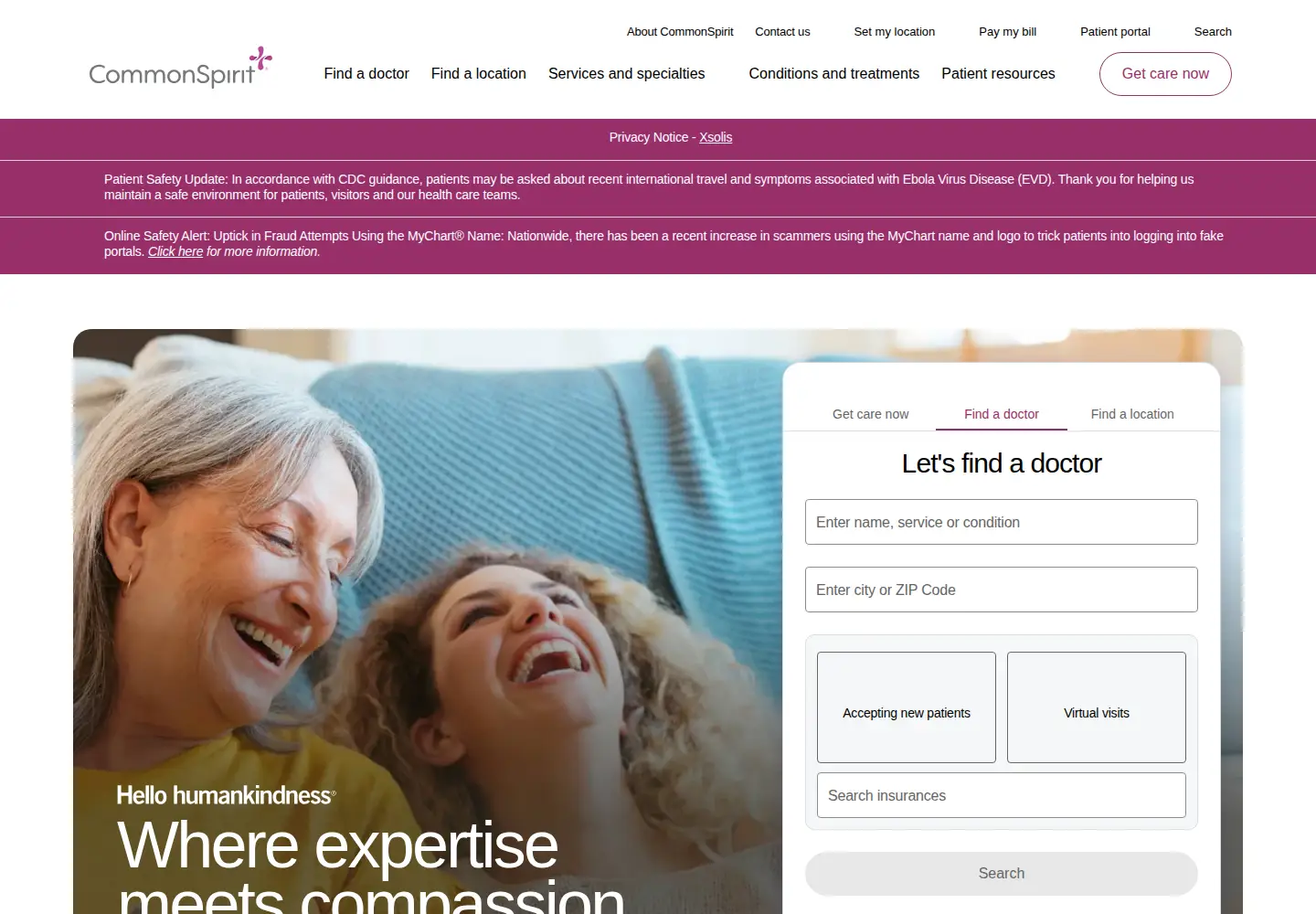 Screenshot of commonspirit.org